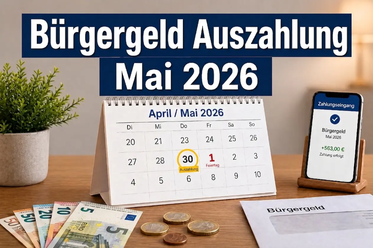 Bürgergeld Auszahlung für Mai 2026 mit Auszahlungstermin am 30. April wegen Feiertag